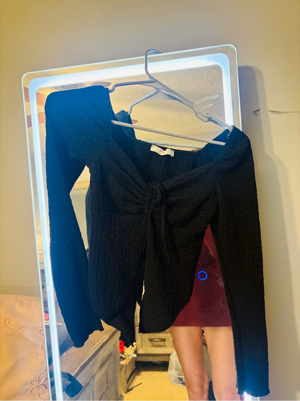 Marshalls Black Long-Sleeve Knot Front Crop Top
